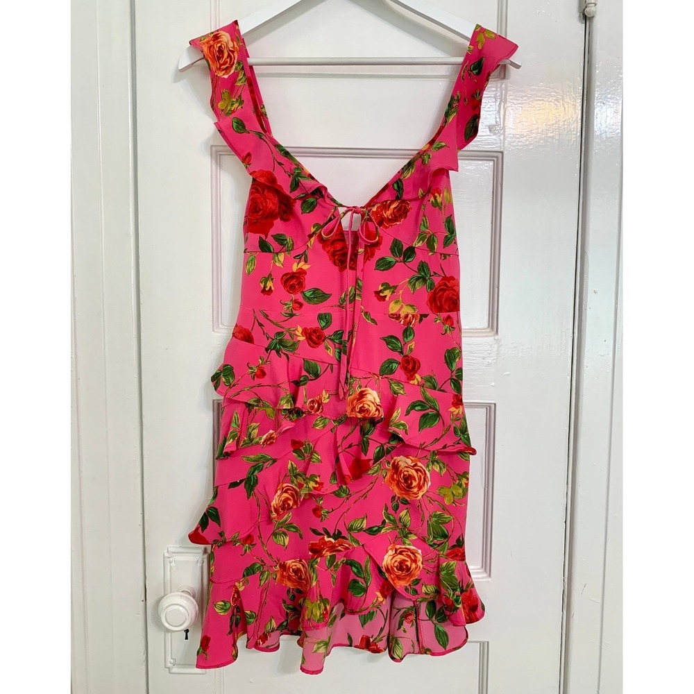 Signature NWT Rose Pink Floral Ruffle Tiered Summer Mini Dress Fuchsia Small - Picture 12 of 16